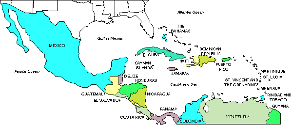 Mexico and Caribbean Map